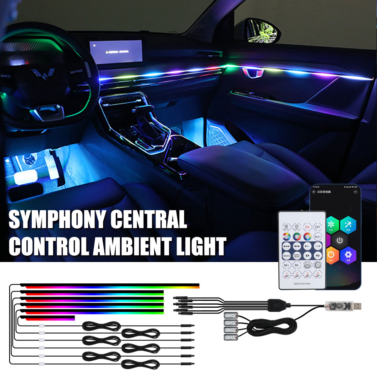 Led Ambient Interior Car Lights App Control - Evrensel Senfoni Araba Ortam Işıkları LED