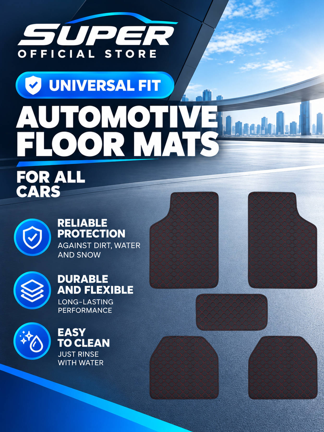 Car Floor Mats Universal Waterproof Leather - Tam Set Otomobil Paspasları, Evrensel, Kaymaz,