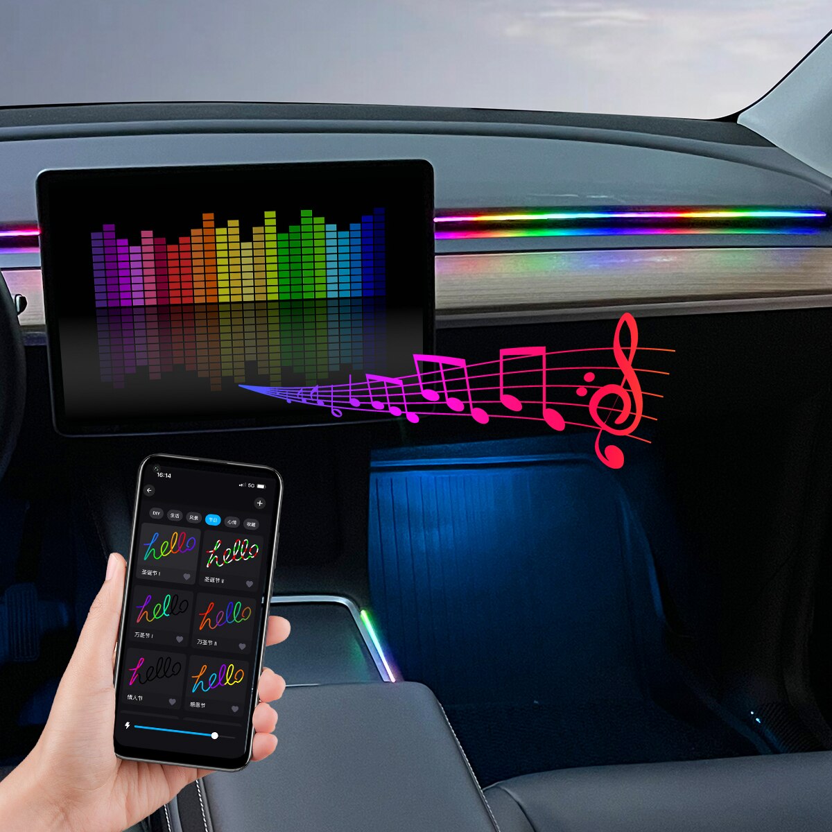 Araba LED ortam ışığı USB 64 r - Led Ambient Interior Car Lights App Control incelemesi ve fiyatı